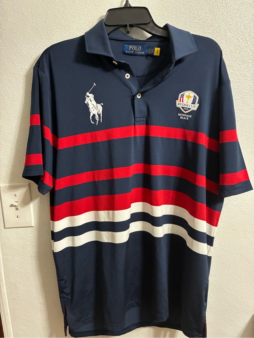 Ralph Lauren Polo Short Sleeve Navy with Red and White Stripes NWOT Large